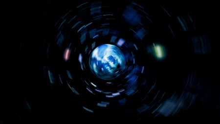 Space Travelling in the Speed of Light. Abstract of warp or hyperspace motion in blue star trail.の写真素材