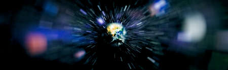 Panoramic view of the Earth, Nebula and Space. Western hemisphere. Space, nebula and planet Earth.