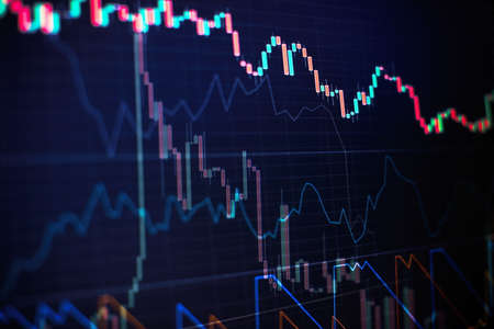 The Forex graph chart on the digital screen. Working set for analyzing financial statistics and...