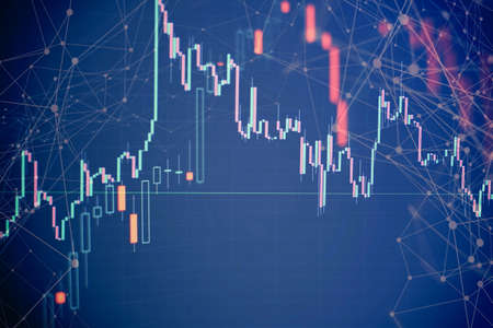 The Forex graph chart on the digital screen. Working set for analyzing financial statistics and...