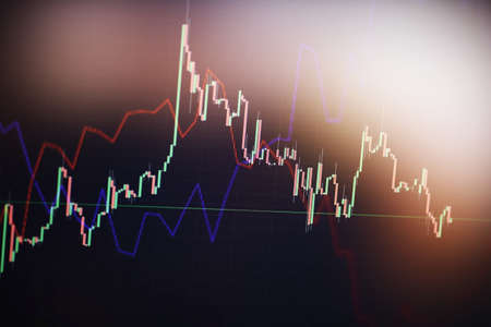 Stock exchange business screen data graph background. Background with currency bars and candles