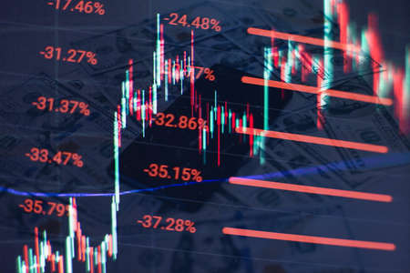 Graph chart with indicator showing bullish point or bearish point, up trend or down trend of price...