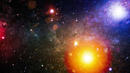 Space background with red nebula and stars. Chaotic space background.