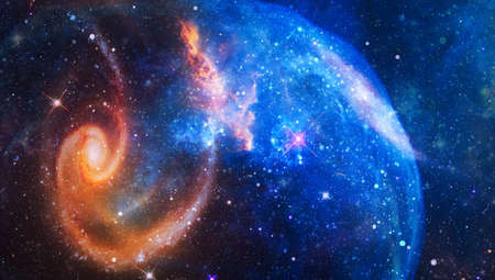 Stars of a planet and galaxy in a free space. Abstract astronomical galaxy.