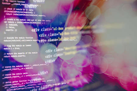 Big data storage and cloud computing representation. Template of website, selective focus. Data...