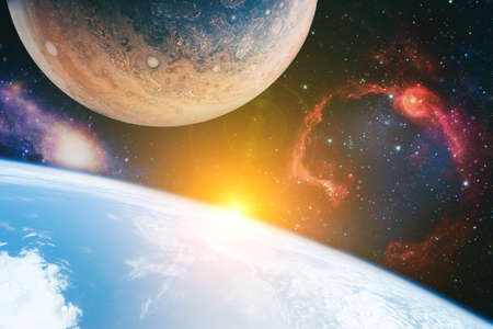 Stars of a planet and galaxy in a free space.