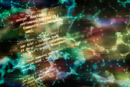 Monitor closeup of function source code.Writing programming functions on laptop. Big data and...