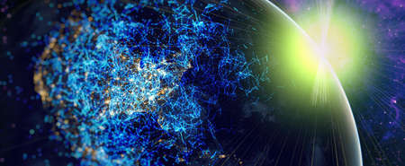 Global world network and telecommunication on earth cryptocurrency and blockchain and IoT....