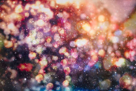 Christmas decor with bright bokeh lights. Magic Winter at Christmas Time.