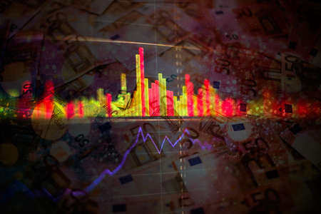 Professional market analysis. Office monitor background. Busines analysing stock market data on a monitor.の写真素材