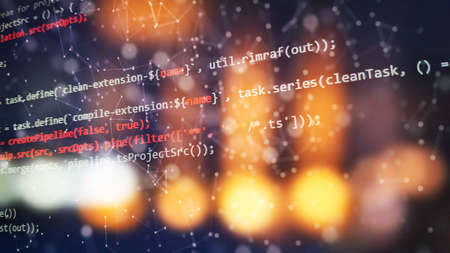 Monitor closeup of function source code. Abstract IT technology background. Software source code.