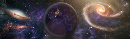 Planet earth and star over milky way background, Blue planet for wallpaper. Green planet or Globe on...