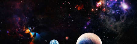Earth from space. Earth globe with stars and nebula background. Earth, Galaxy and Sun from space....