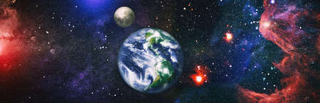 Planet earth and star over milky way background, Blue planet for wallpaper. Green planet or Globe on...