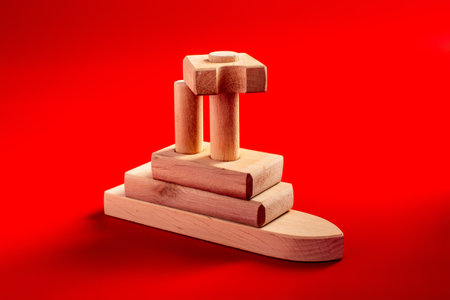 Wooden puzzle, teamwork concept. Achieving a dreamの写真素材