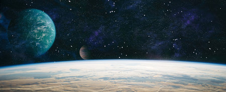 Chaotic space background. Planets, stars and galaxies in outer space showing the beauty of space...