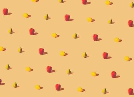 Minimal concept.Trendy Fruity pattern made with various Fruitの写真素材
