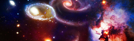 Starfield stardust and nebula space. Galaxy creative background. Collage on space, science and...