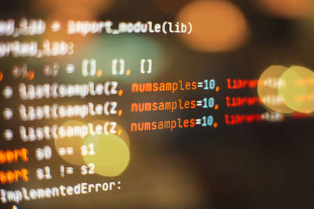 CSS, JavaScript and HTML usage. Monitor closeup of function source code. Abstract IT technology...
