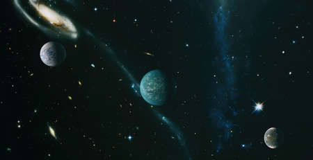 Chaotic space background. Planets, stars and galaxies in outer space showing the beauty of space...