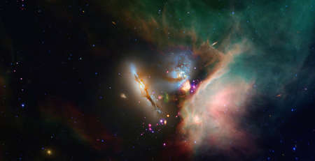 Chaotic space background. Planets, stars and galaxies in outer space showing the beauty of space exploration.の写真素材