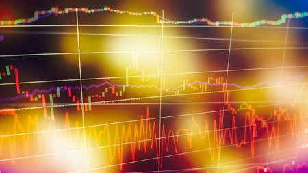 data on a monitor which including of Market Analyze. Bar graphs, Diagrams, financial figures. Forex...