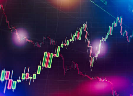 data on a monitor which including of Market Analyze. Bar graphs, Diagrams, financial figures. Forex chart.の写真素材