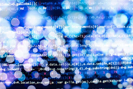 Computer script. Web develop company web interface icon for software design concept. PHP code abstract technology background.の写真素材