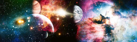Stars in the galaxy. Panorama. Universe filled with stars, nebula and galaxy
