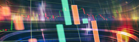 forex trading graph and candlestick chart suitable for financial investment concept. Economy trends background for business idea and all art work design. Abstract finance background.の写真素材