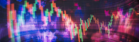 forex trading graph and candlestick chart suitable for financial investment concept. Economy trends...