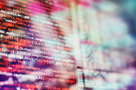 Software developer programming code. Abstract computer script code.の写真素材