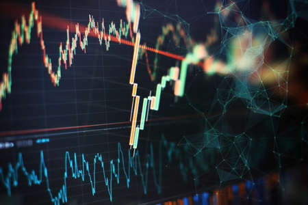 Charts of financial instruments with various type of indicators including volume analysis for...