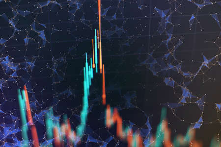 Computer and business strategy as concept. Financial diagram with candlestick chart used in market...