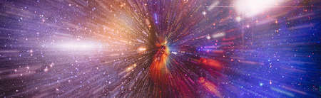 Panorama view warp space, Abstract of warp or hyperspace motion star trail.の写真素材