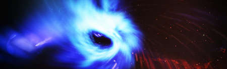 Space background with red nebula and stars.Panorama purple and blue night sky milky way and star on dark background.の写真素材