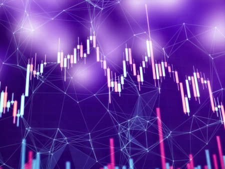 Indicators including volume analysis for professional technical analysis on the monitor of a computer. Fundamental and technical analysis concept.の写真素材