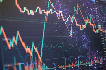 Bar graphs, Diagrams, financial figures. Forex chart. Concept of stock market and fintech.Futuristic...