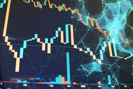 Bar graphs, Diagrams, financial figures. Forex chart. Concept of stock market and fintech.Futuristic...