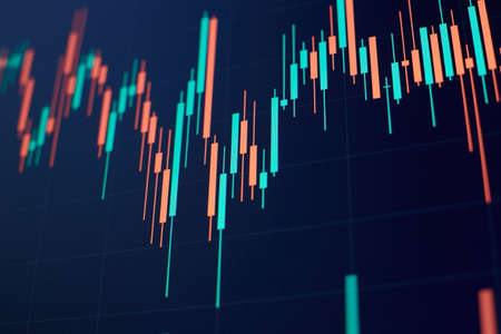 New modern computer and business strategy as concept. Financial diagram with candlestick chart used...