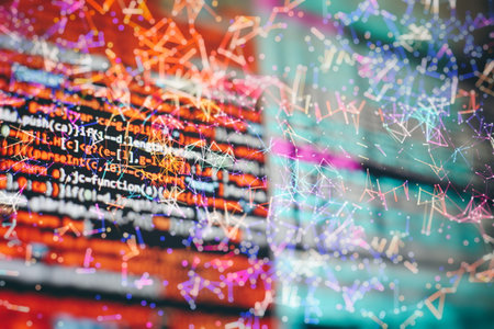 Abstract computer script code. Programming code screen of software developer. Software Programming Work Time. Code text written and created entirely by myself.の写真素材