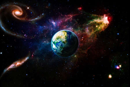 Planet Earth in dark outer space. View of the earth from the moon.の写真素材