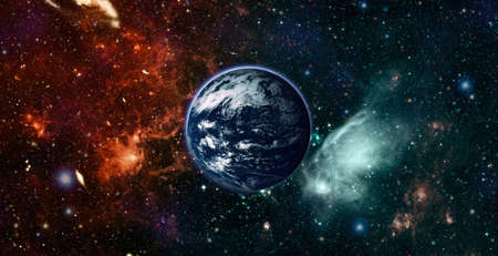 Earth globe view from space showing realistic earth surface and world map as in outer space point of...