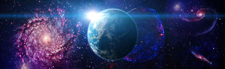Planet Earth in dark outer space. View of the earth from the moon.