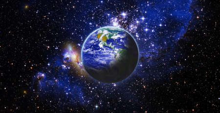 Earth globe view from space showing realistic earth surface and world map as in outer space point of view.の写真素材