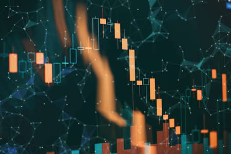 indicators including volume analysis for professional technical analysis on the monitor of a...
