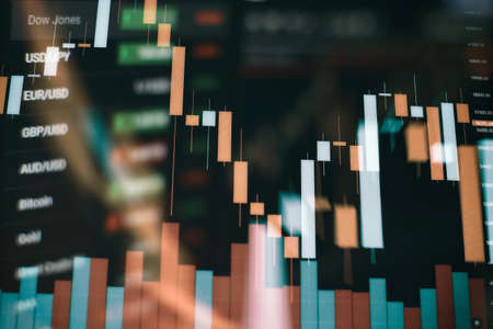 Business graph background on a monitor which including of Market Analyze. Bar graphs, Diagrams, financial figures. Forex chart.の写真素材