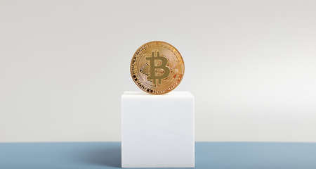 concept with golden Bitcoins ladder on forex chart backgroundの写真素材