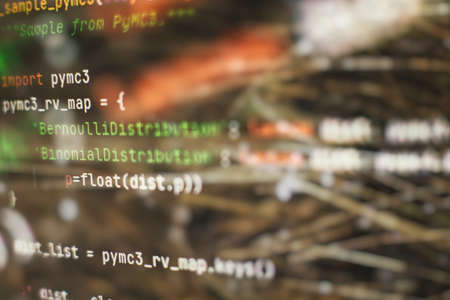 Abstract computer script code. Programming code screen of software developer. Software Programming Work Time. Code text written and created entirely by myself.の写真素材