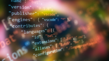 CSS, JavaScript and HTML usage. Monitor closeup of function source code. Abstract IT technology background. Software source code.の写真素材